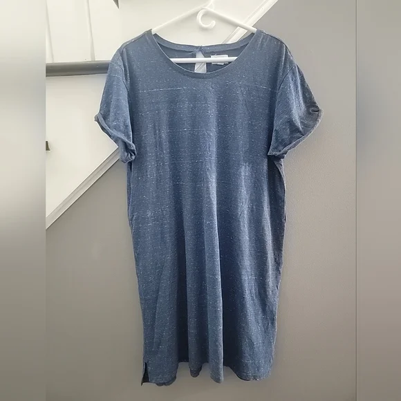 PACT XL Heathered Blue 100% Organic Cotton Short Sleeve T Shirt Dress Comfy - Picture 1 of 5